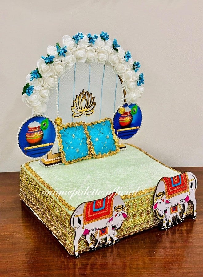 Unique Palette أريكة خشبية / قماشية فريدة من نوعها لـ Laddu ReligiousGopal Ji مقاس 1، 2، 3،4 رقم | لادو جوبال بيتاك|أريكة لجوبال جي | جولة سينغاسان كانها جي مع وسادتين إضافيتين | بال جوبال أسان، متعدد الألوان - Image 2